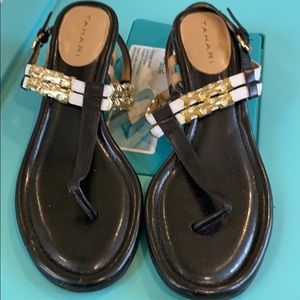 Black,white and gold sandals